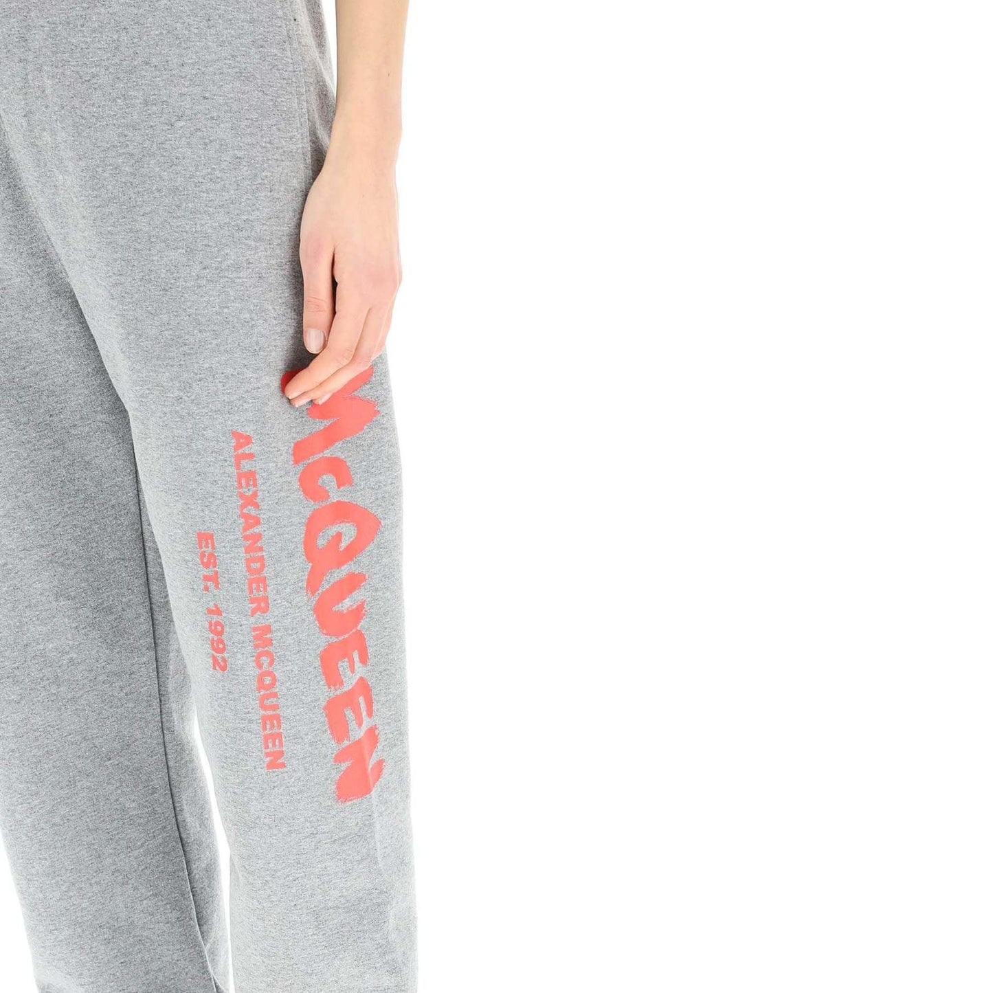 Alexander McQueen Elegant Graffiti Logo Grey Sweatpants