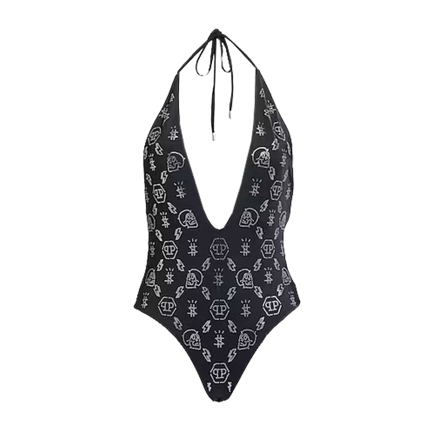 Philipp Plein Crystal Logo Embellished One Piece Swimsuit