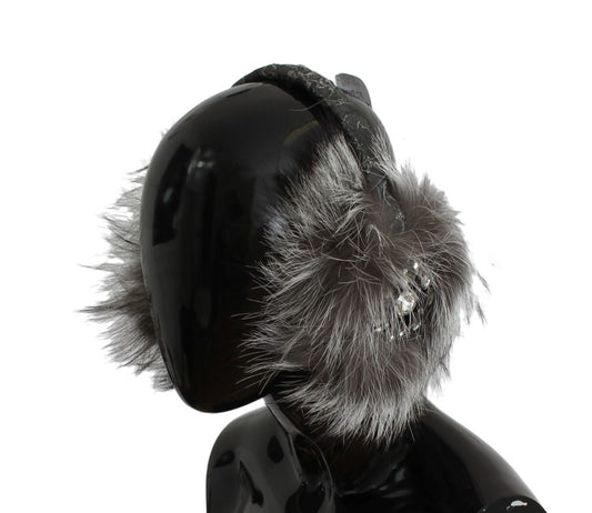 Dolce &Gabbana Gray Fox Fur Crystal Oorkappen