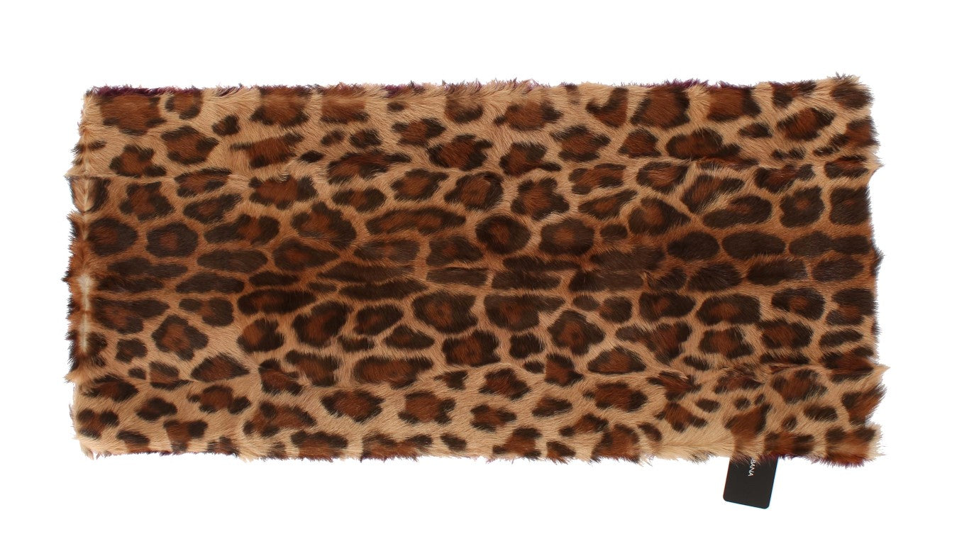 Dolce &Gabbana Paars Lamsbont Leopard Print Sjaal