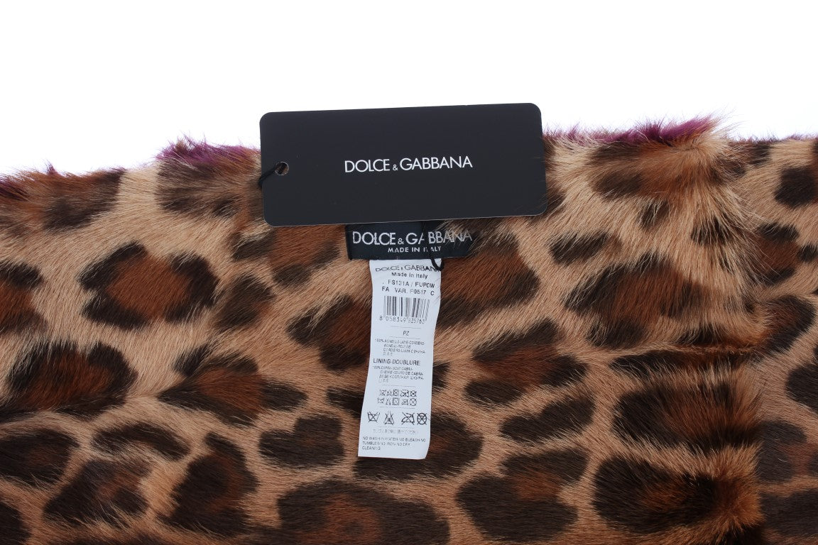 Dolce &Gabbana Paars Lamsbont Leopard Print Sjaal