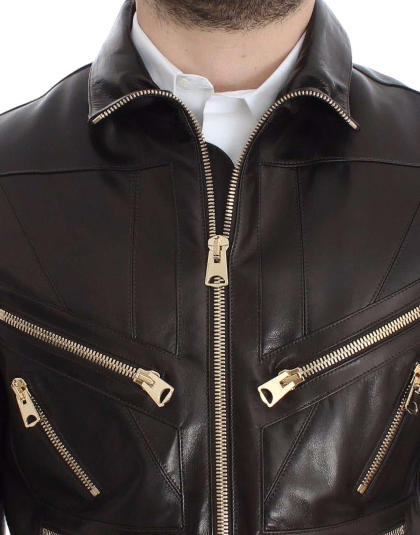 Dolce & Gabbana Brown Lambskin Leather Zipper Jacket