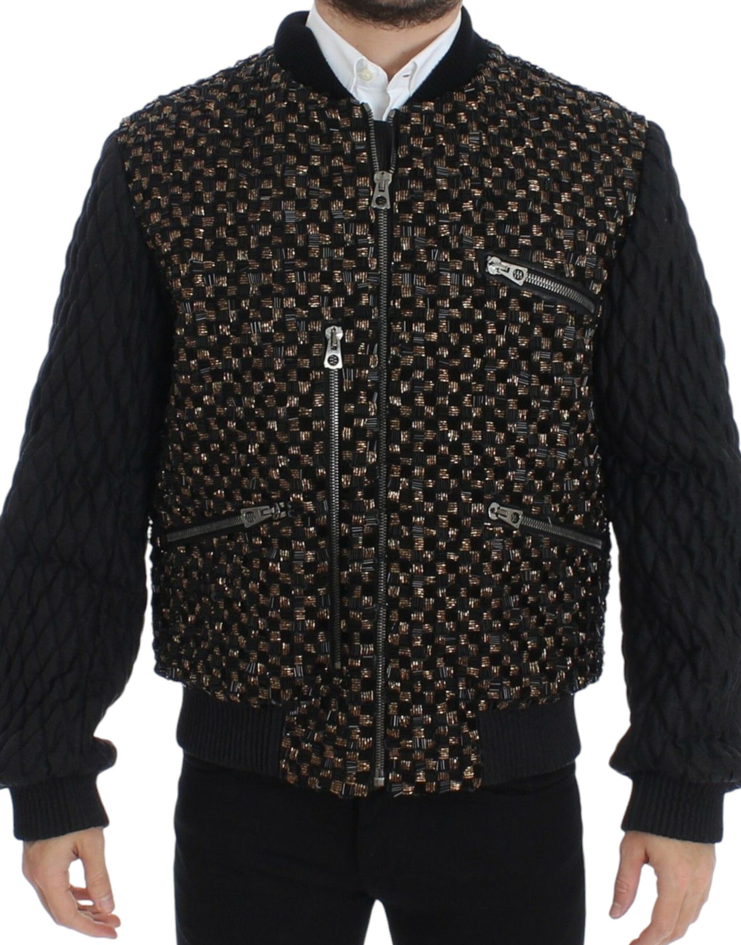 Dolce & Gabbana Black Sequined Goatskin Jacket