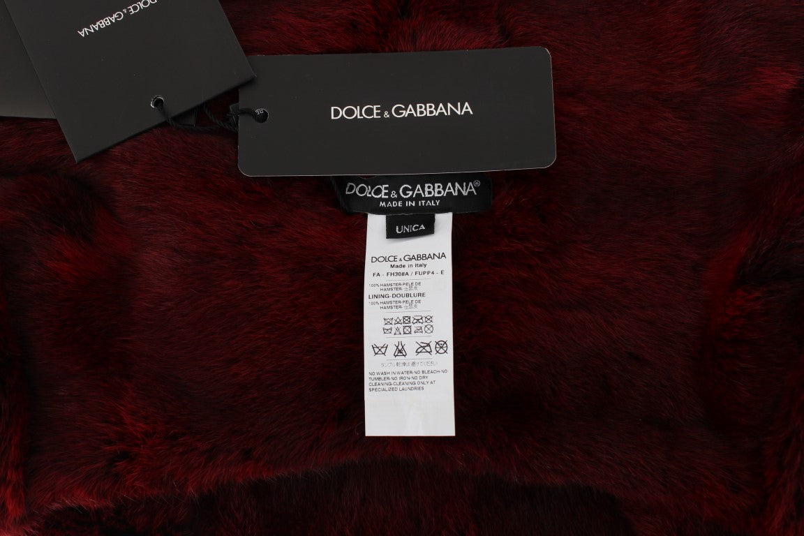 Dolce &Gabbana Bordeaux Hamster Bont Gehaakte Capuchon Sjaal Hoed