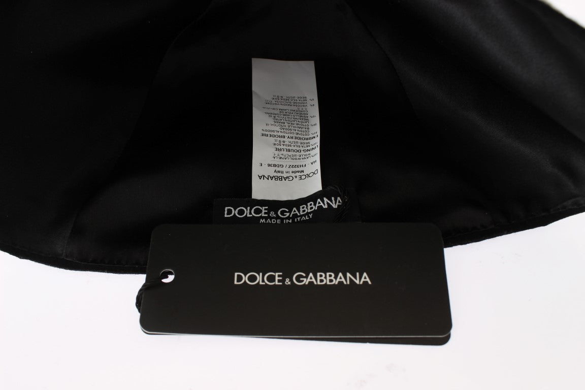 Dolce &Gabbana Zwarte Wol Wit Bloemig Goud Blad Hoed