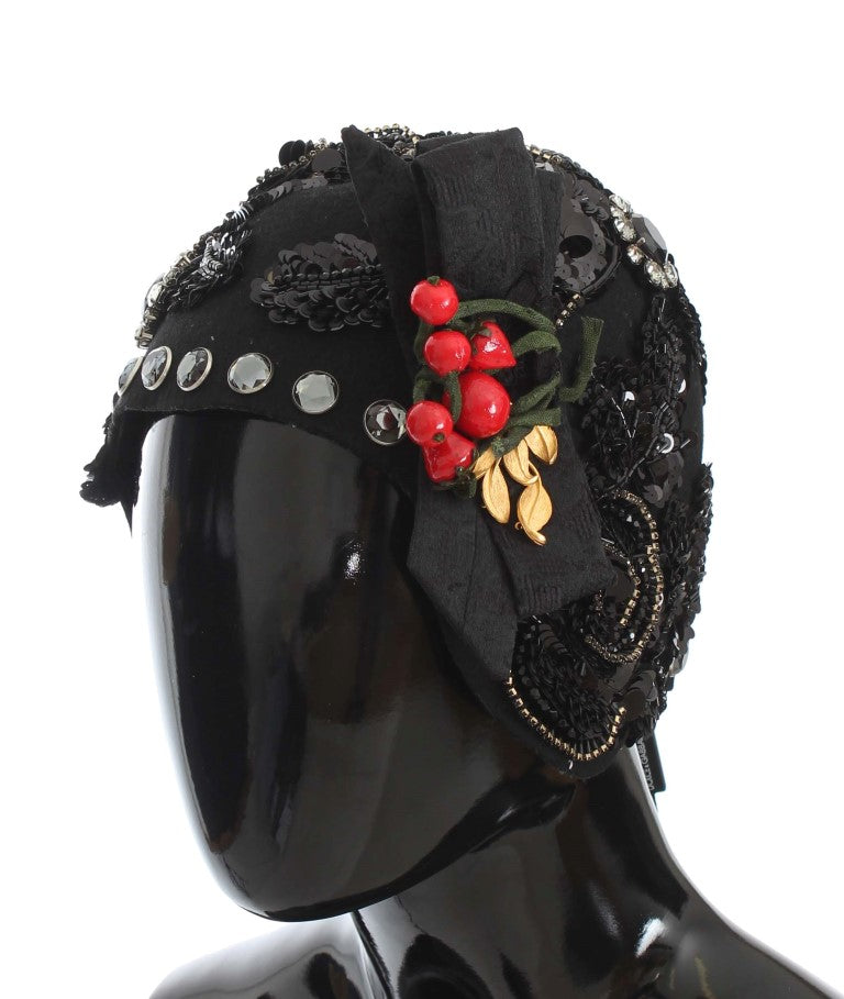 Dolce &Gabbana Black Crystal Gold Cherries Broche Hoed