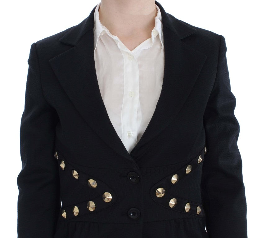 Exte Chic Black Stretch Blazer with Gold Button Detail