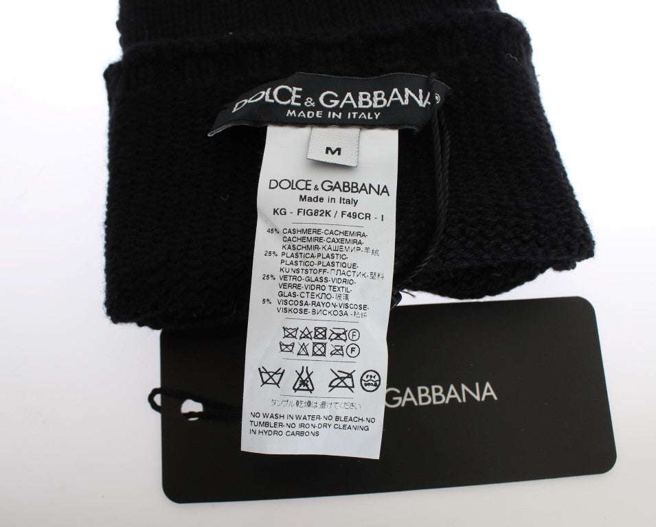 Dolce &Gabbana Zwart Kasjmier Pailletten Vinger Minder Handschoenen