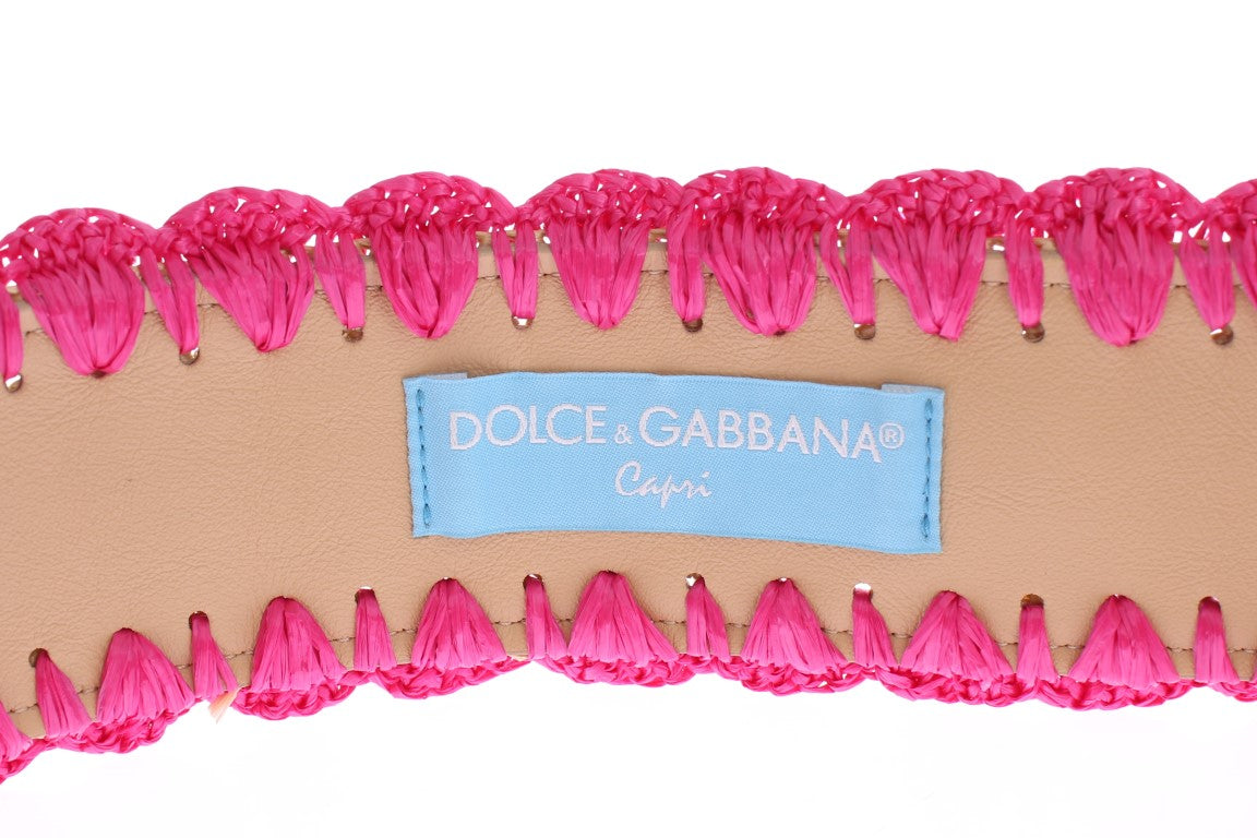 Dolce & Gabbana Pink Raffia Woven Wide Belt