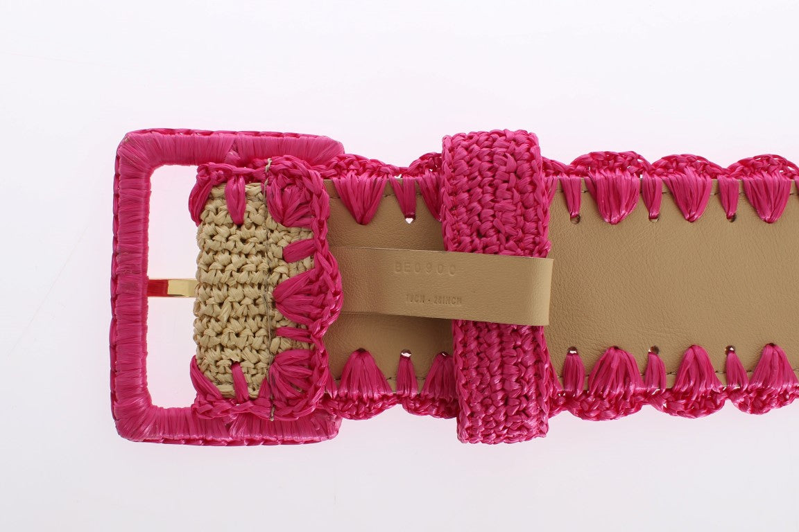 Dolce & Gabbana Pink Raffia Woven Wide Belt