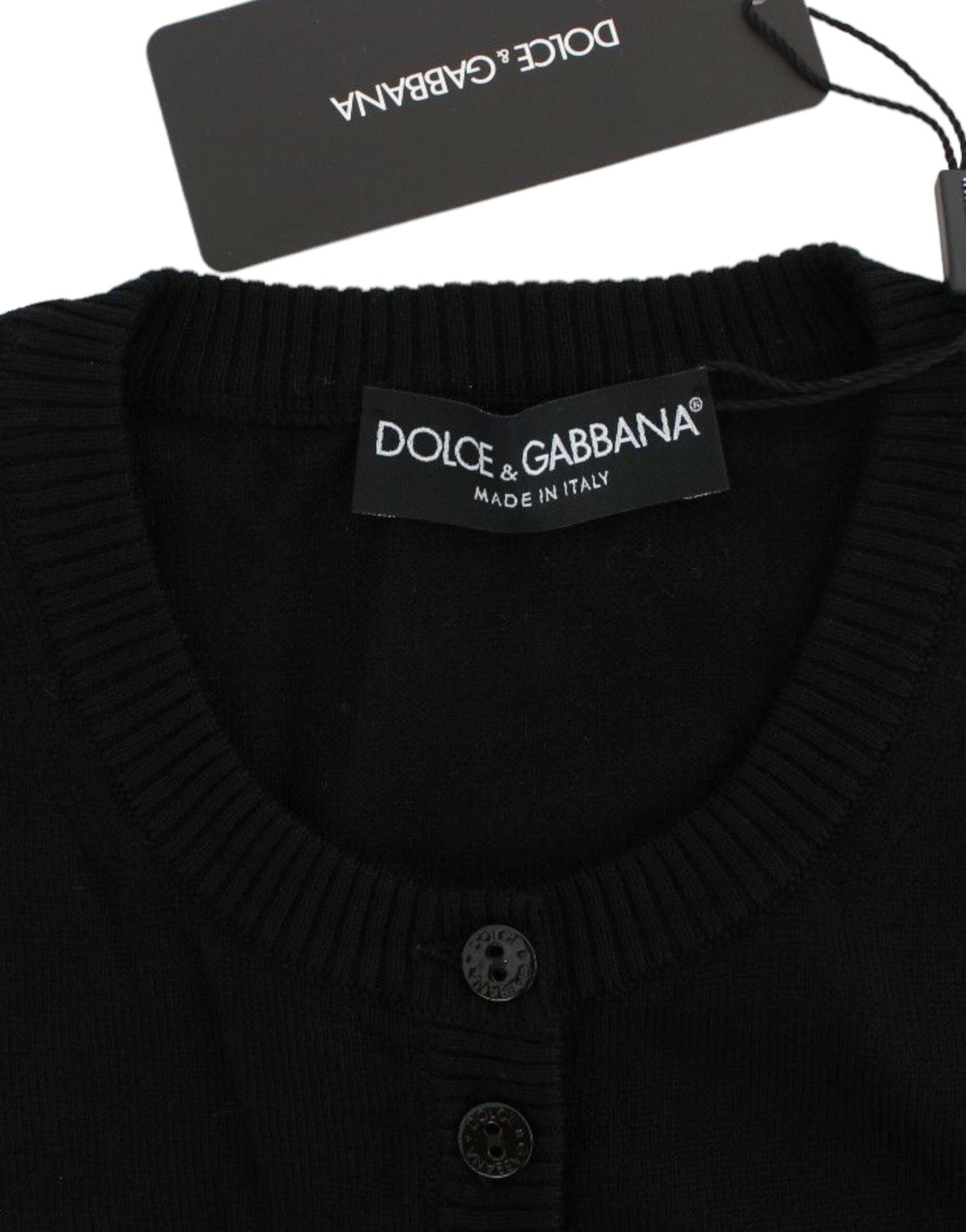 Dolce & Gabbana Black Wool Button Cardigan Sweater Top