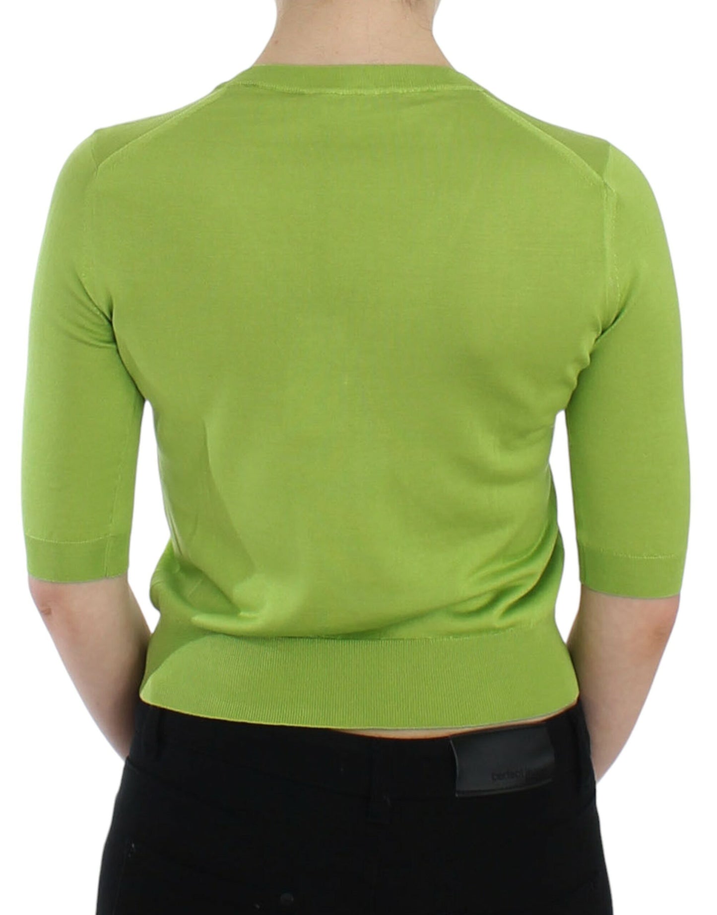 Dolce & Gabbana Green Wool V-neck Pullover Sweater Top