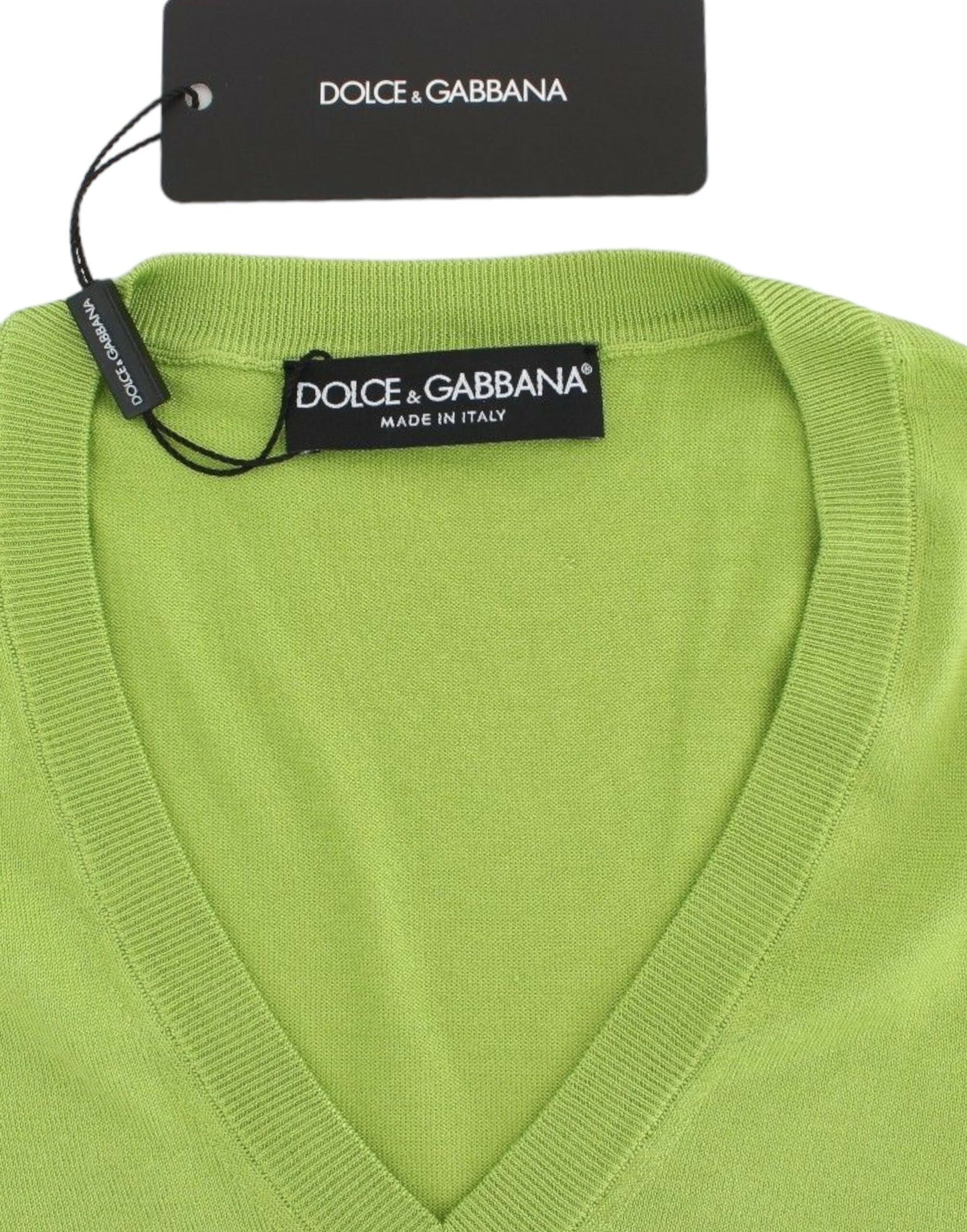 Dolce & Gabbana Green Wool V-neck Pullover Sweater Top