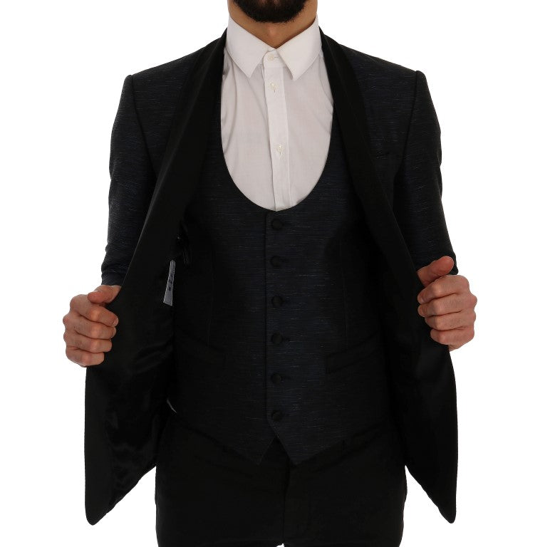 Dolce & Gabbana Elegant Blue & Black Slim Fit Suit Ensemble