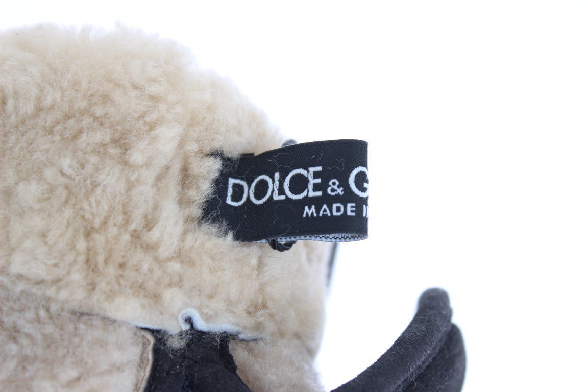 Dolce &Gabbana Grijze Wol Shearling Studded Blue Leopard Handschoenen