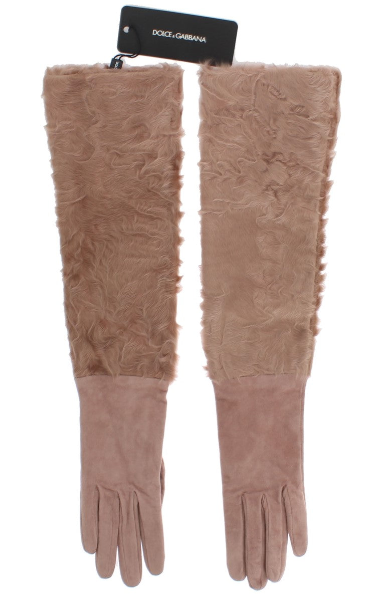 Dolce &Gabbana Beige Suede Xiangao Fur Elleboog Handschoenen