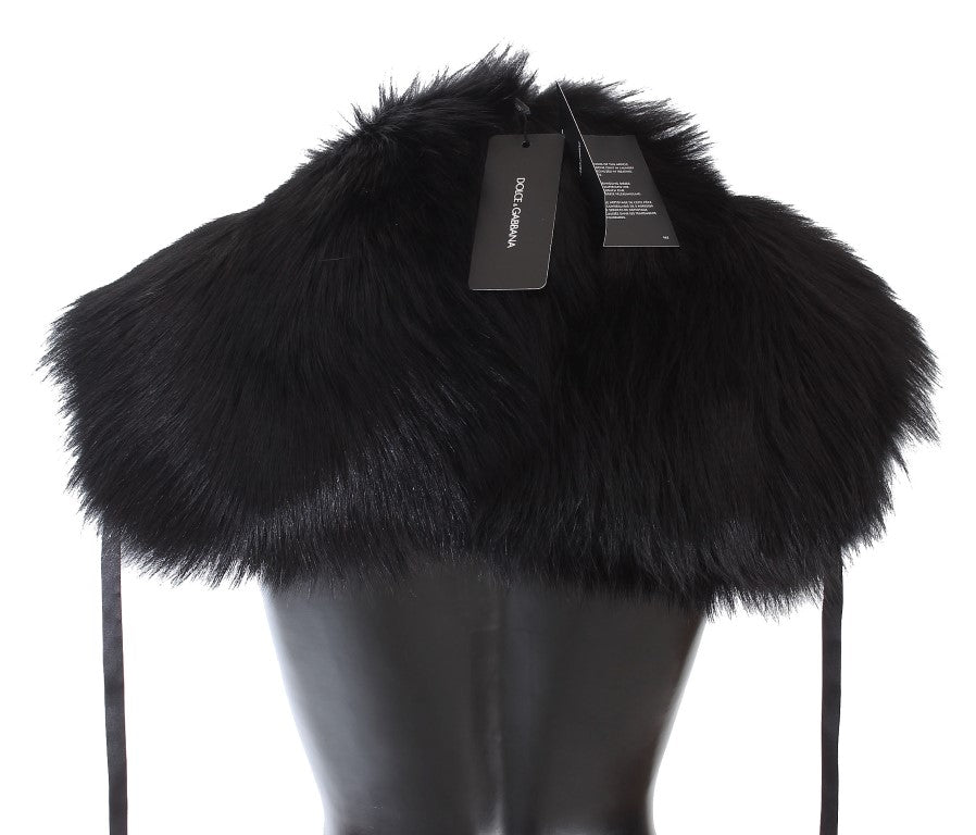 Dolce &Gabbana Black Fox Fur Schouder Wrap Cover Kraag Sjaal