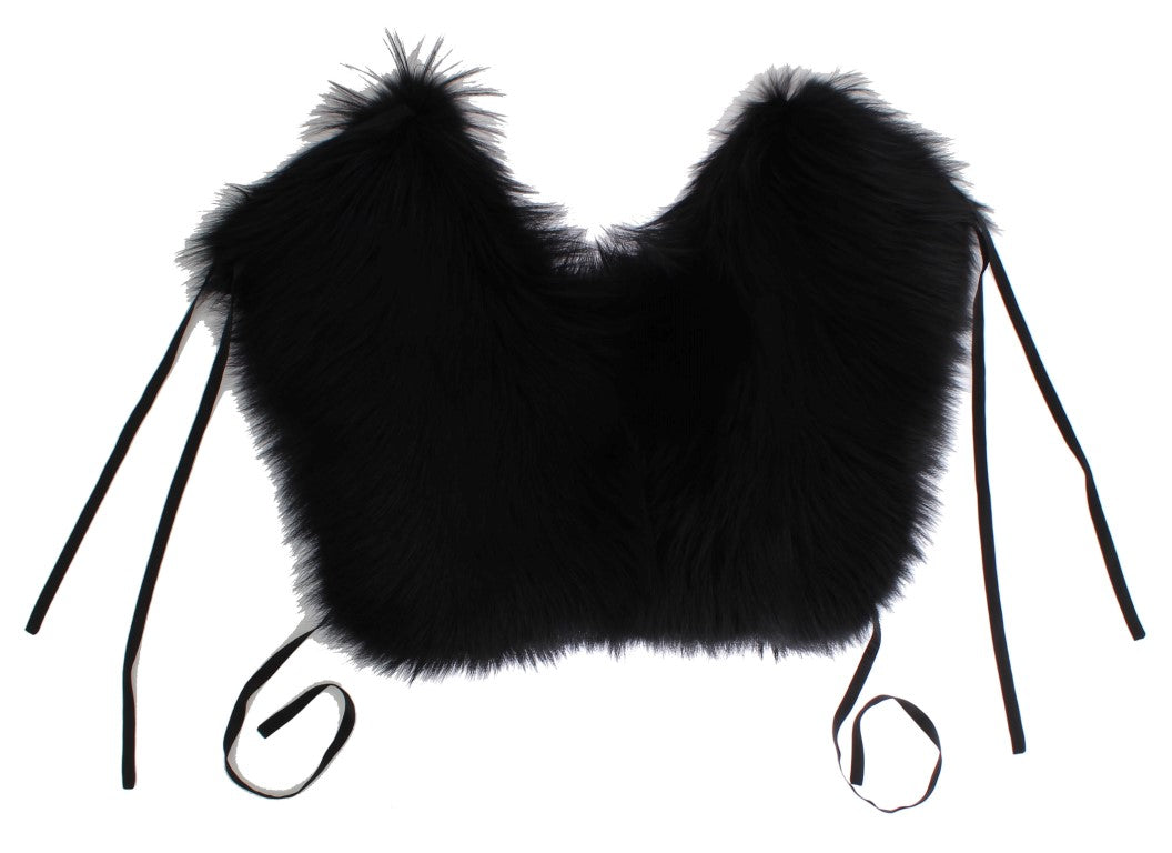 Dolce &Gabbana Black Fox Fur Schouder Wrap Cover Kraag Sjaal