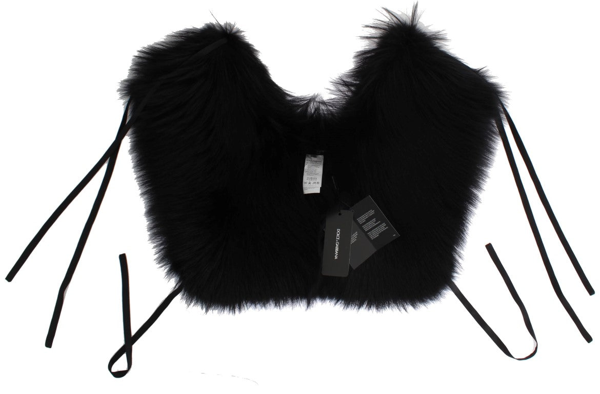 Dolce &Gabbana Black Fox Fur Schouder Wrap Cover Kraag Sjaal