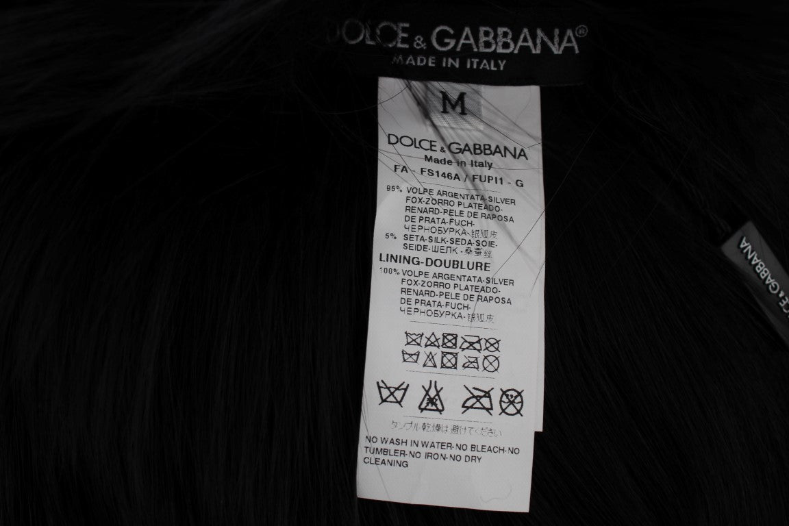 Dolce &Gabbana Black Fox Fur Schouder Wrap Cover Kraag Sjaal