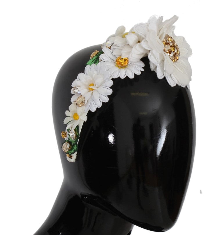 Dolce &Gabbana Geel Wit Zonnebloem Kristal Bloemen Hoofdband