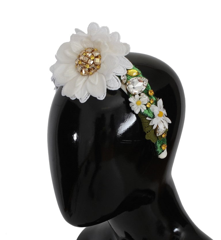 Dolce &Gabbana Geel Wit Zonnebloem Kristal Bloemen Hoofdband