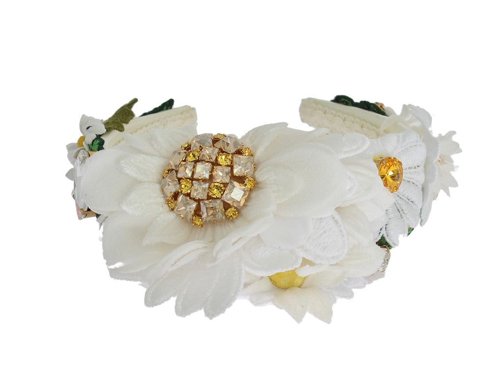 Dolce &Gabbana Geel Wit Zonnebloem Kristal Bloemen Hoofdband