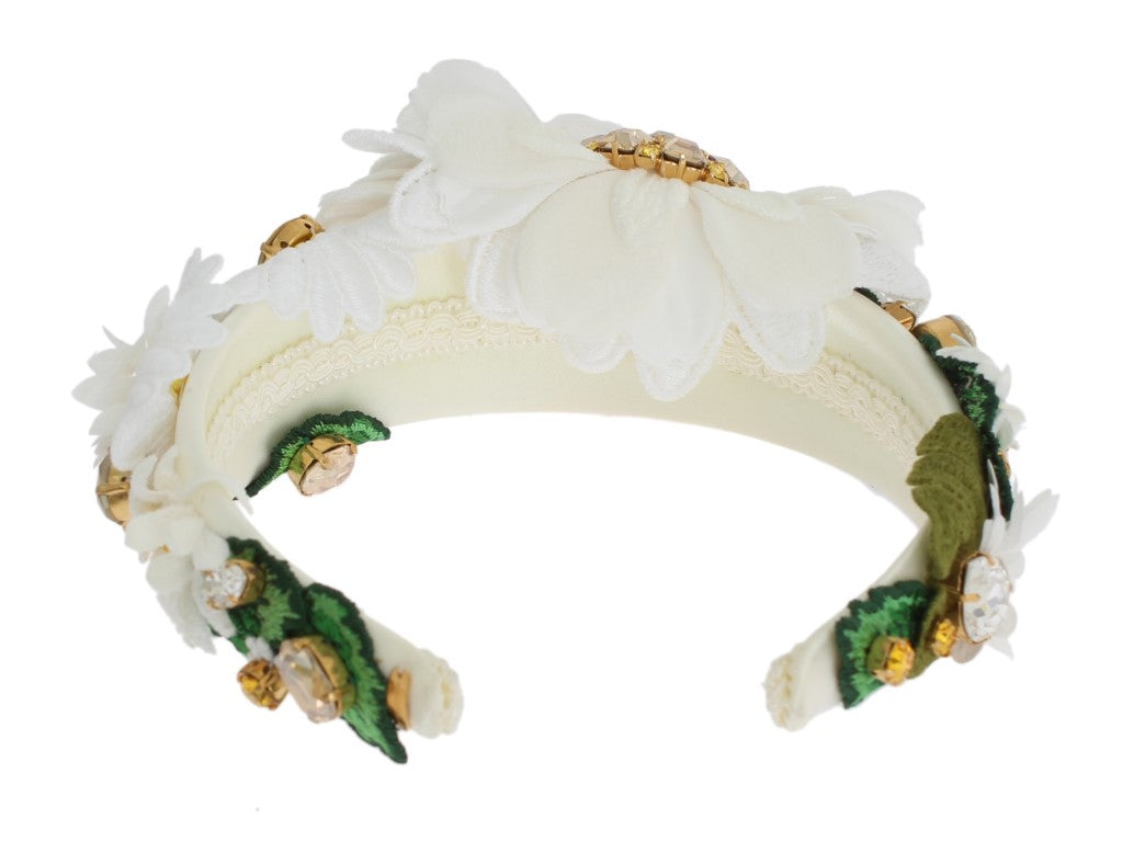 Dolce &Gabbana Geel Wit Zonnebloem Kristal Bloemen Hoofdband