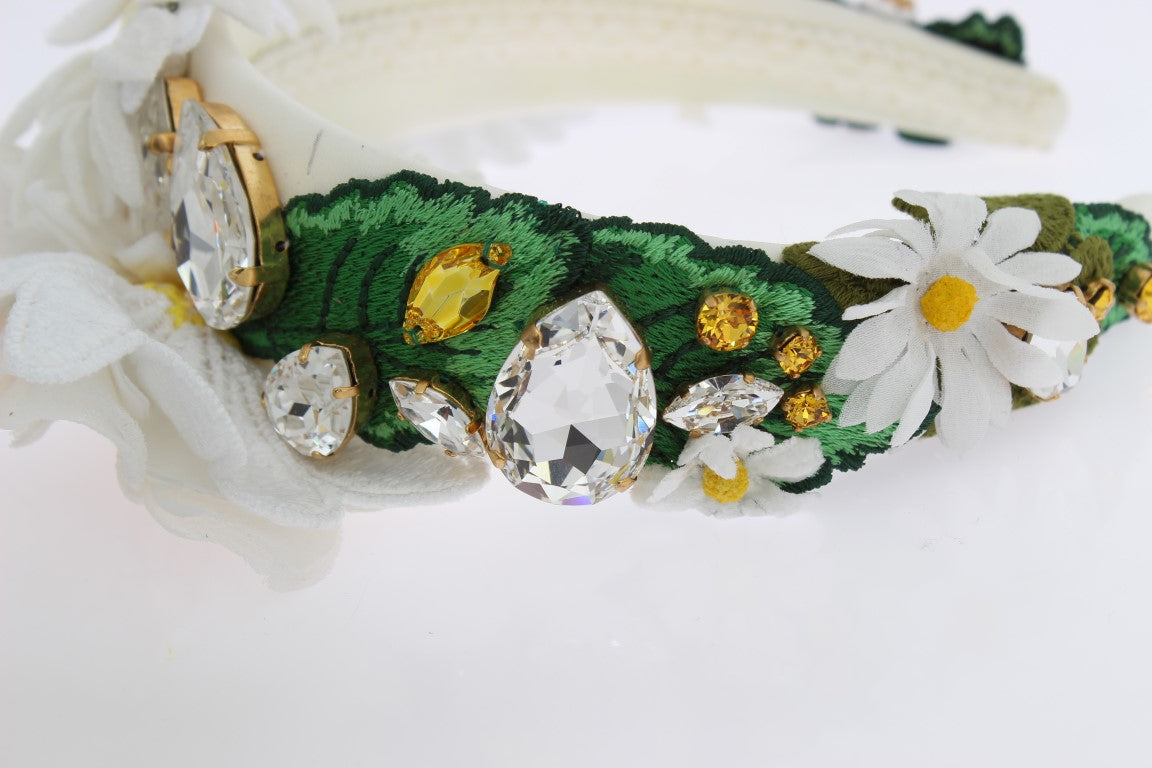 Dolce &Gabbana Geel Wit Zonnebloem Kristal Bloemen Hoofdband