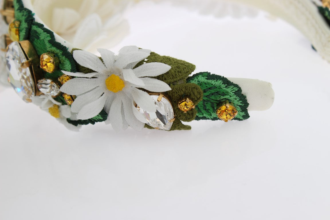 Dolce &Gabbana Geel Wit Zonnebloem Kristal Bloemen Hoofdband