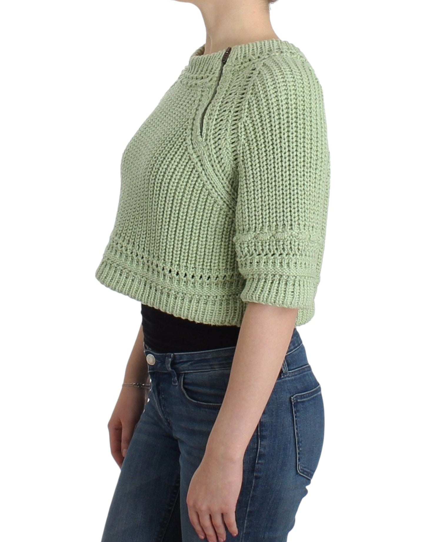 Ermanno Scervino Green Cropped Knit Sweater Knitted Jumper