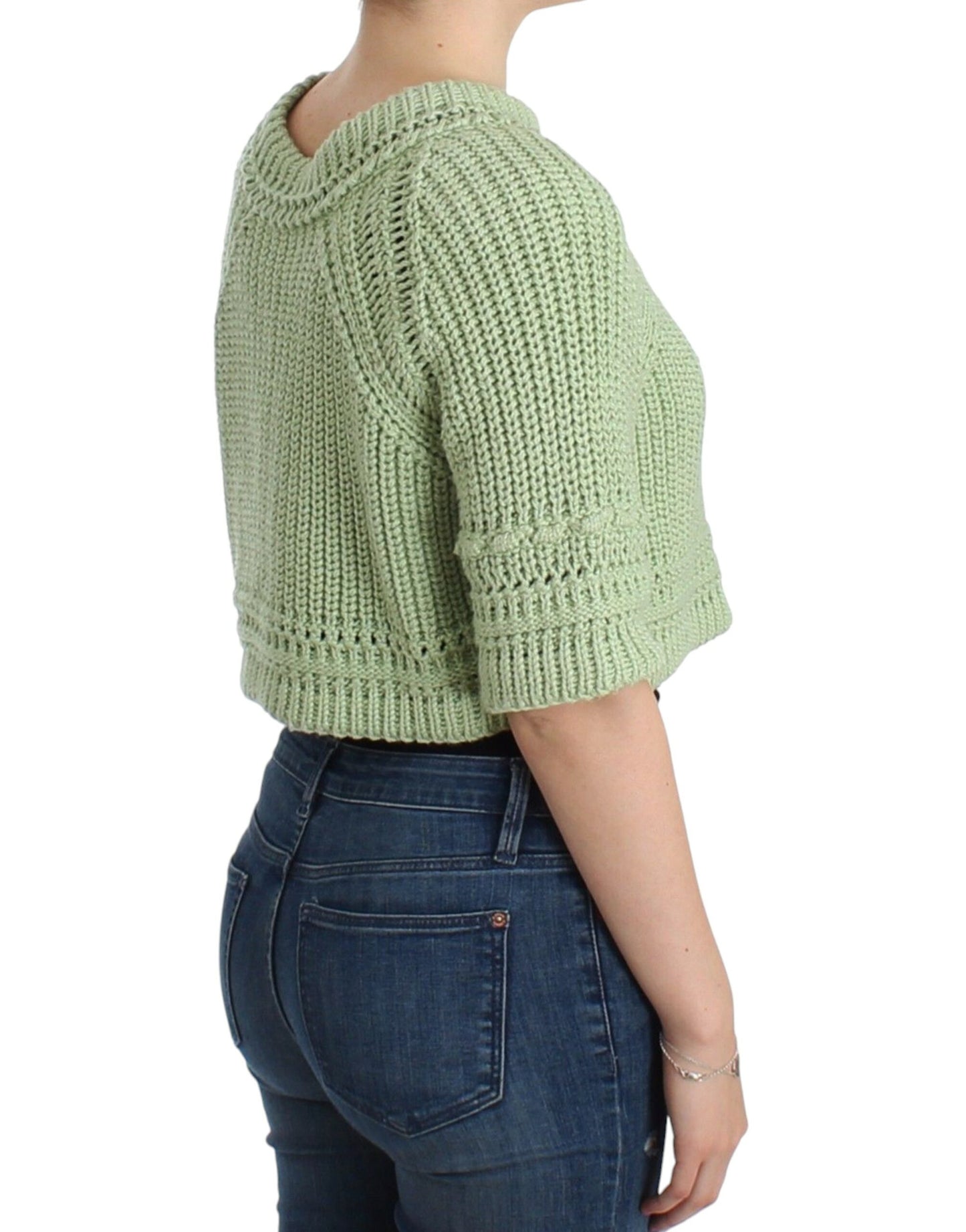 Ermanno Scervino Green Cropped Knit Sweater Knitted Jumper