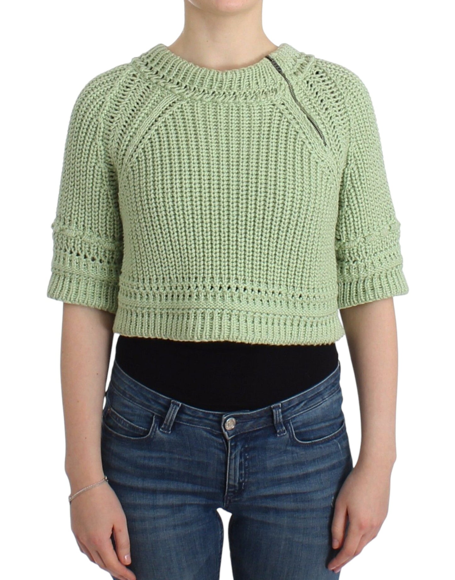 Ermanno Scervino Green Cropped Knit Sweater Knitted Jumper