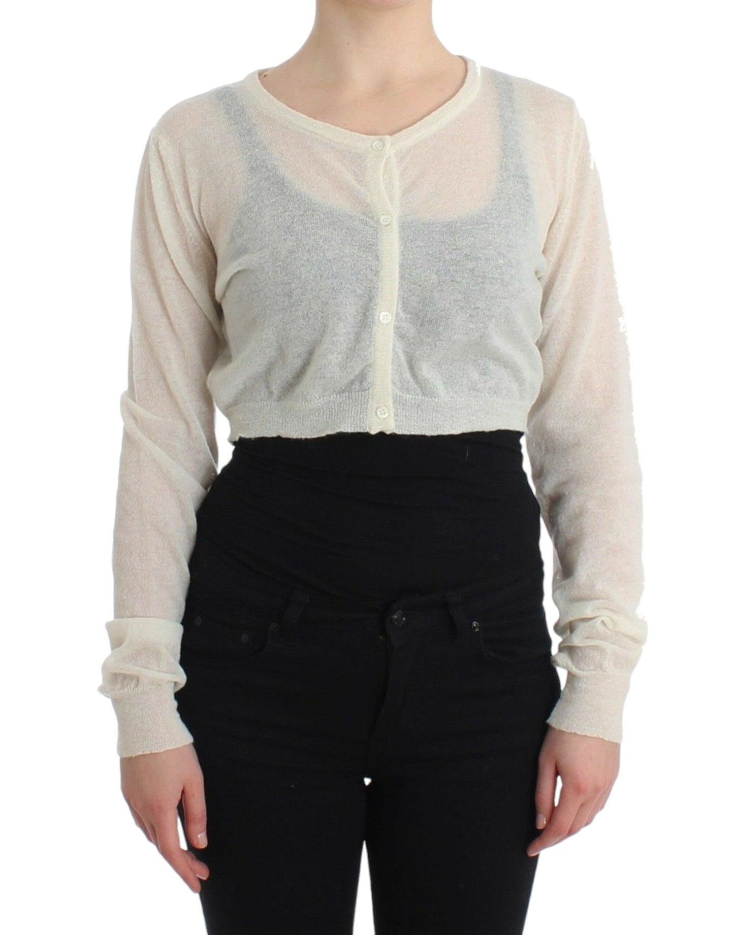 Ermanno Scervino Lingerie Knit Cropped Wool Sweater Cardigan