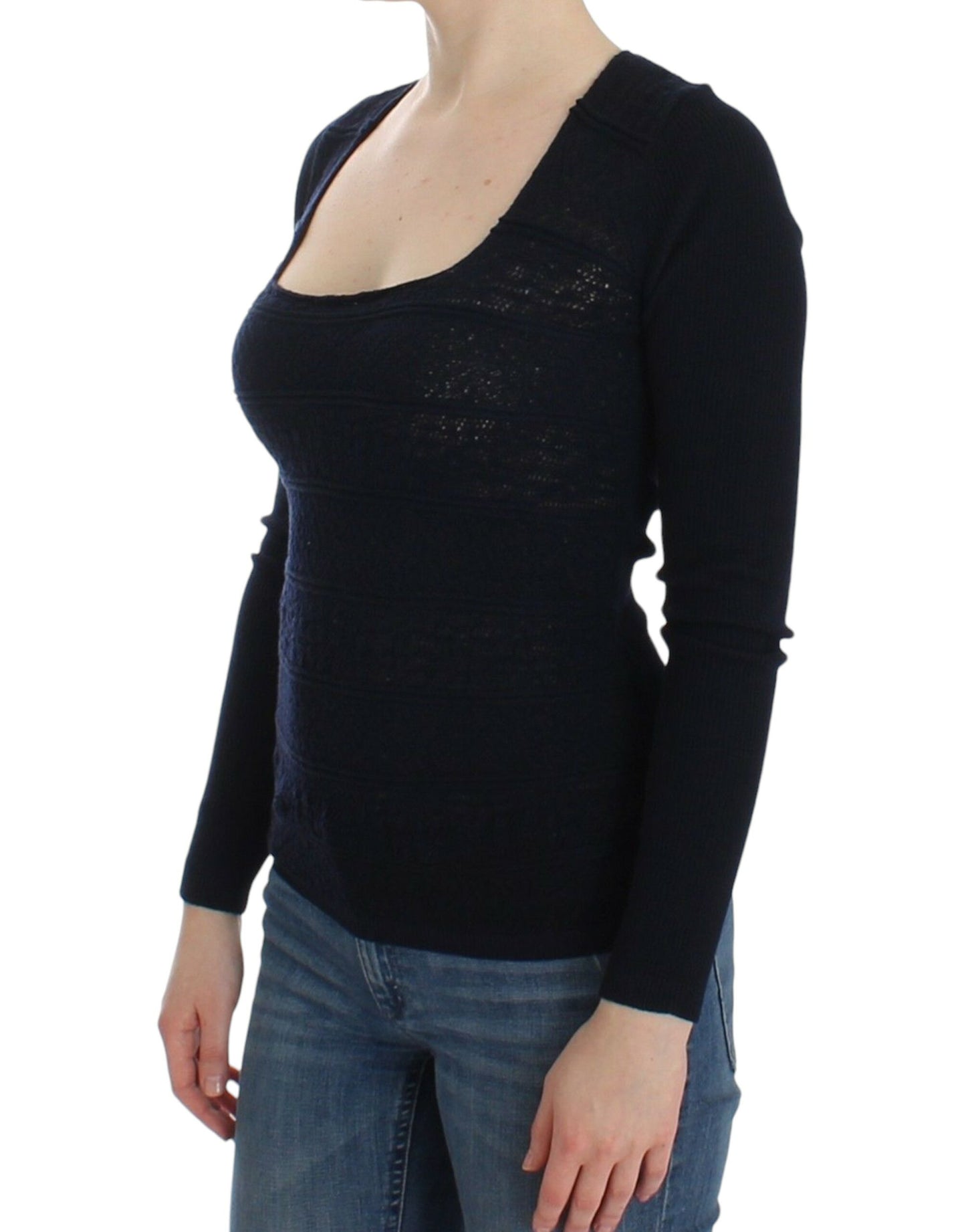 Ermanno Scervino Blue Knitted Wool Stretch Sweater Top