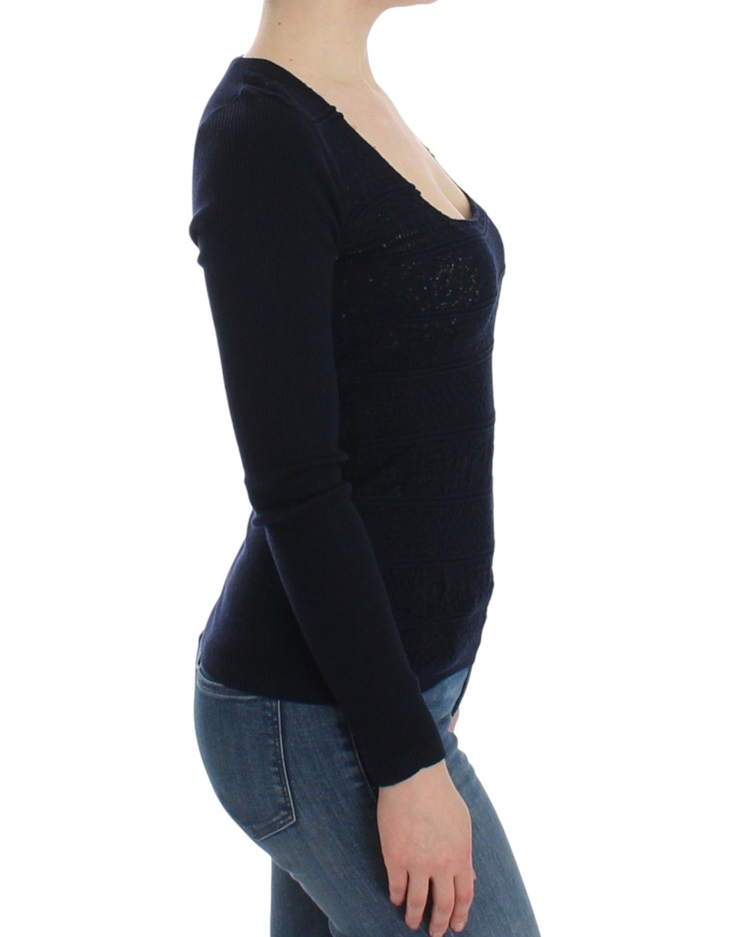 Ermanno Scervino Blue Knitted Wool Stretch Sweater Top