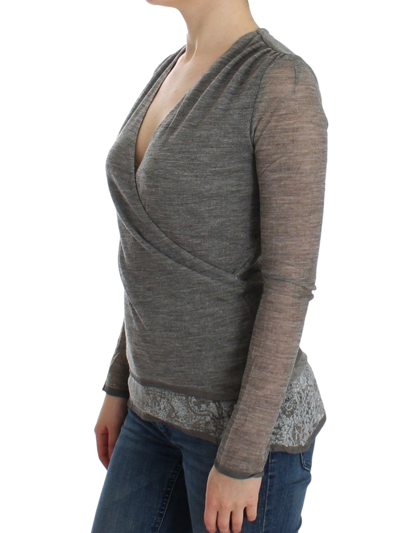 Ermanno Scervino Gray Wool Blend Stretch Long Sleeve Sweater