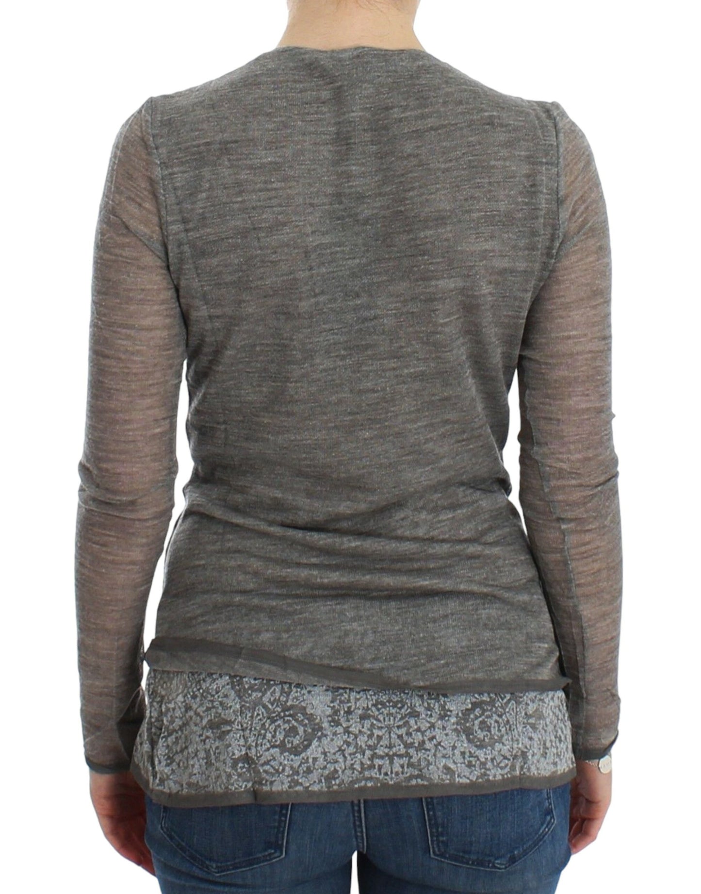 Ermanno Scervino Gray Wool Blend Stretch Long Sleeve Sweater