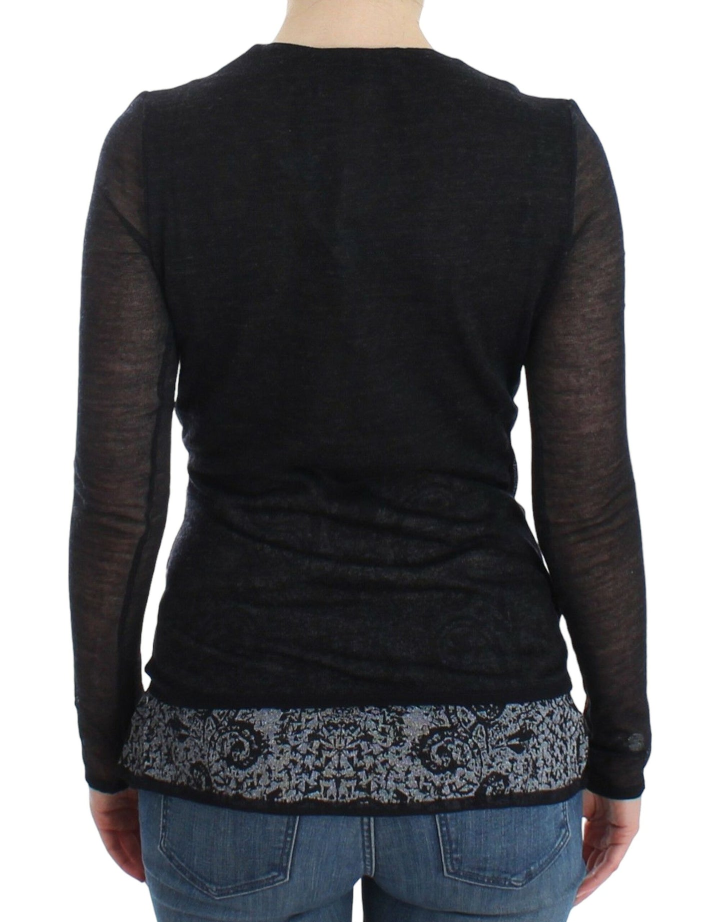 Ermanno Scervino Black Wool Blend Stretch Long Sleeve Sweater