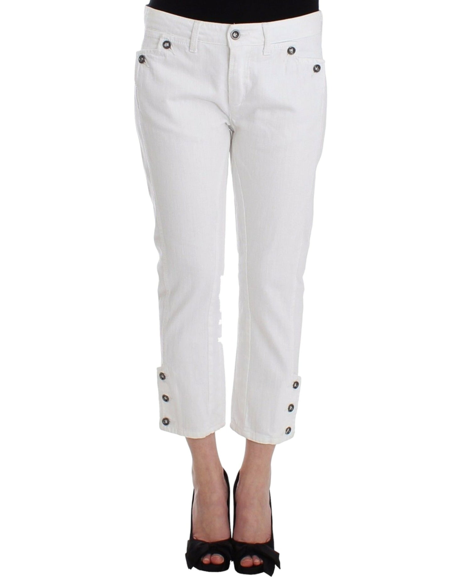 Ermanno Scervino White Cropped Jeans Denim Pants Branded Capri