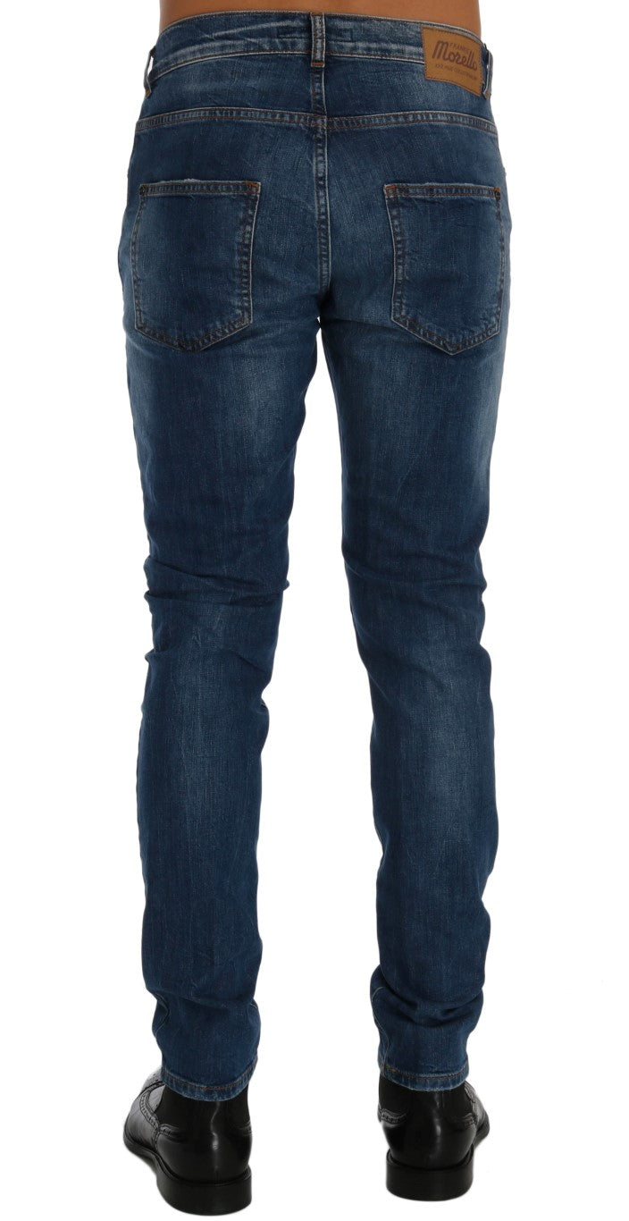 Frankie Morello Blue Wash Torn Dundee Slim Fit Jeans