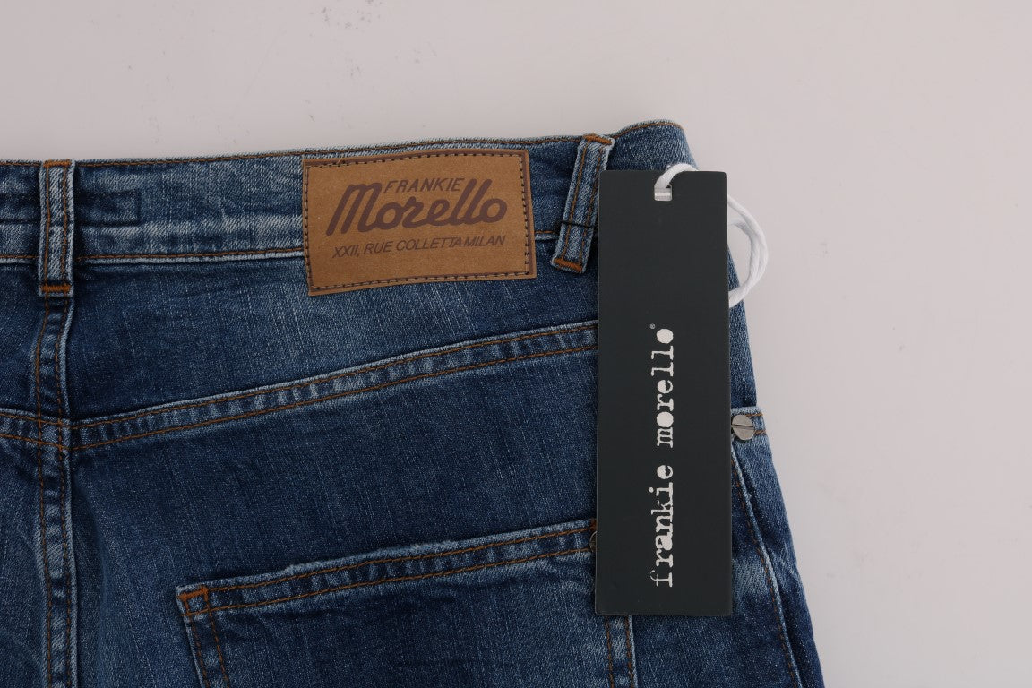 Frankie Morello Blue Wash Torn Dundee Slim Fit Jeans