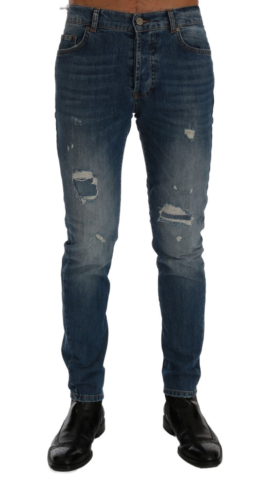 Frankie Morello Blue Wash Torn Dunfermile Slim Fit Jeans