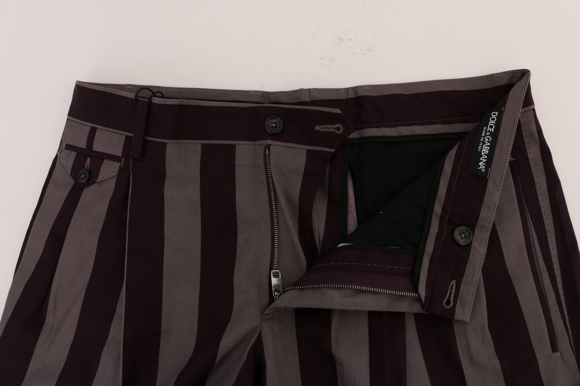 Dolce & Gabbana Gray Purple Striped Cotton Shorts