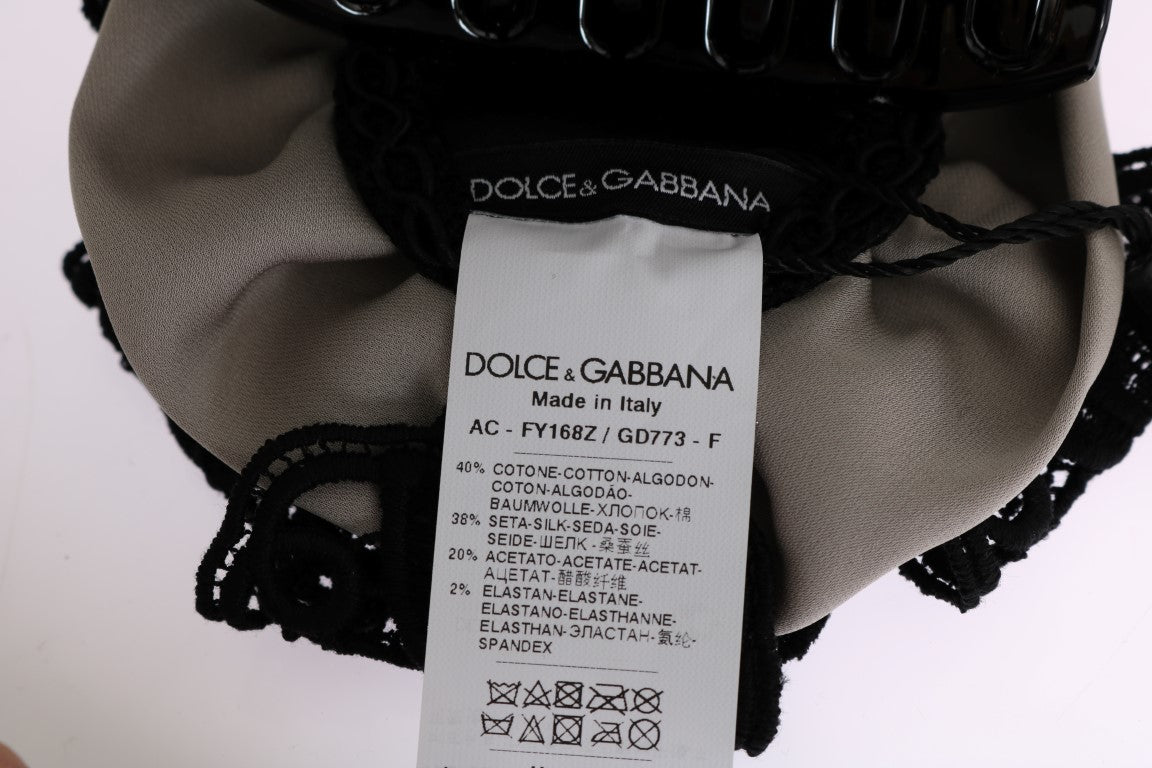 Dolce &Gabbana Grijs Zijde Zwart Kant Haarklauw