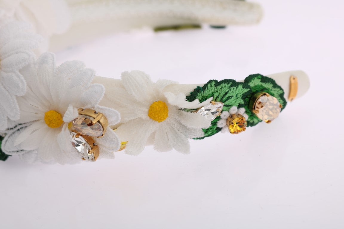 Dolce &Gabbana Geel Wit Zonnebloem Kristal Hoofdband