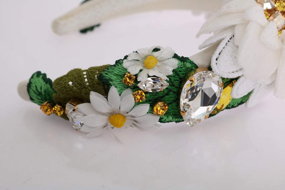 Dolce &Gabbana Geel Wit Zonnebloem Kristal Hoofdband