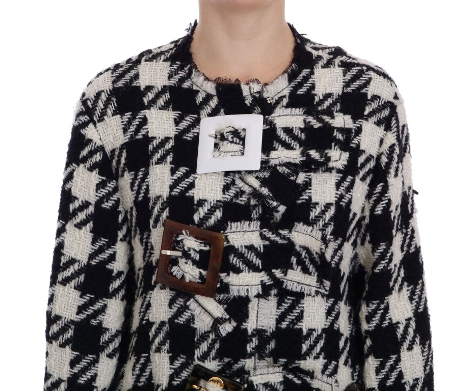 Dolce & Gabbana Black White Wool Knitted Crystal Jacket