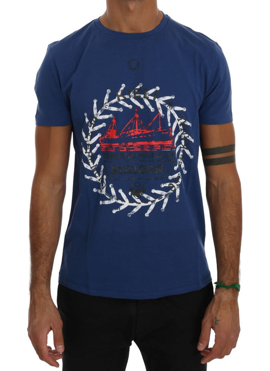 Frankie Morello Elegant Blue Crewneck Cotton Tee