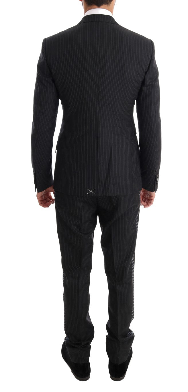 Dolce & Gabbana Elegant Gray Striped Wool Silk Men's 3-Piece Suit